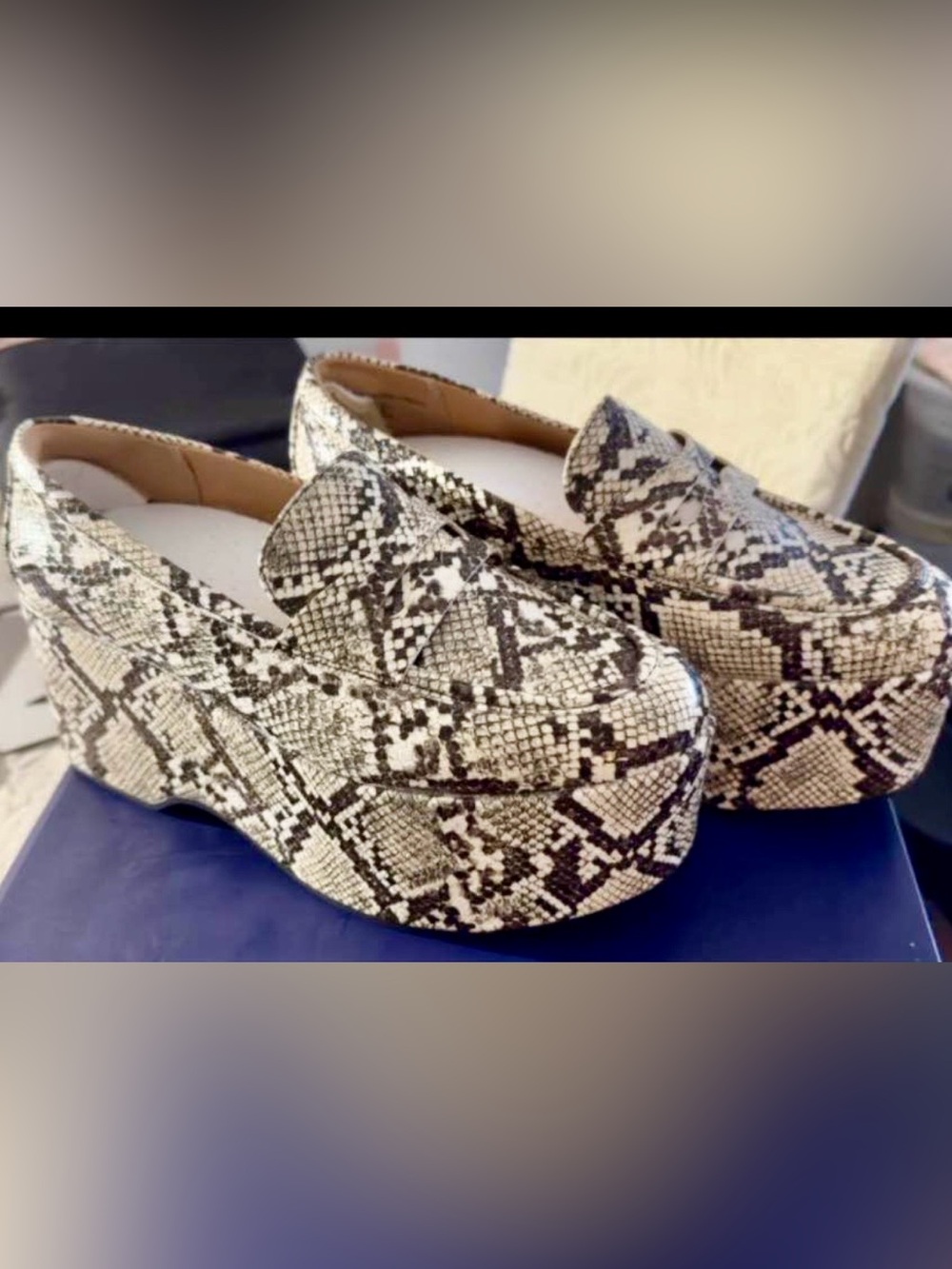 Scoop brand 8.5 newSnake Print Platform Loafers - White/Black